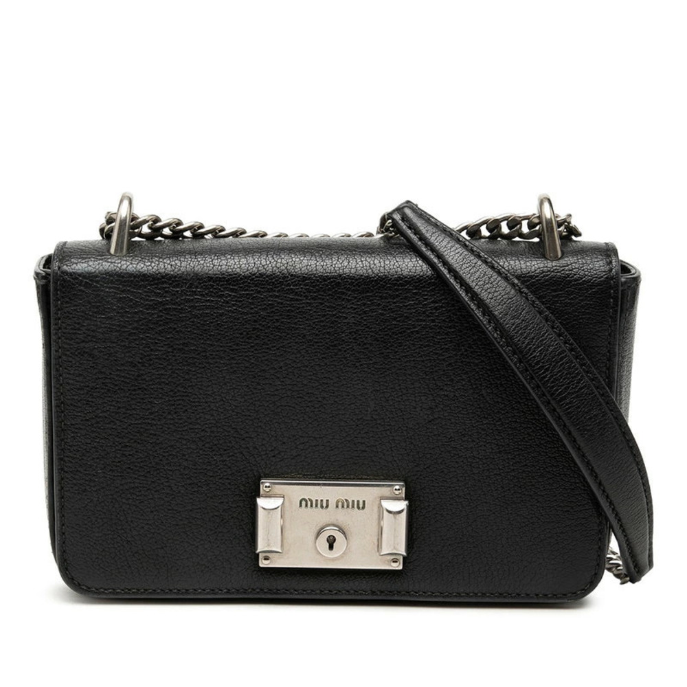 Miu Miu black goatskin Madras flap crossbody bag